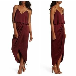Shona Joy Luxe Cocktail Frill Dress In Garnet Wine Red Burgundy